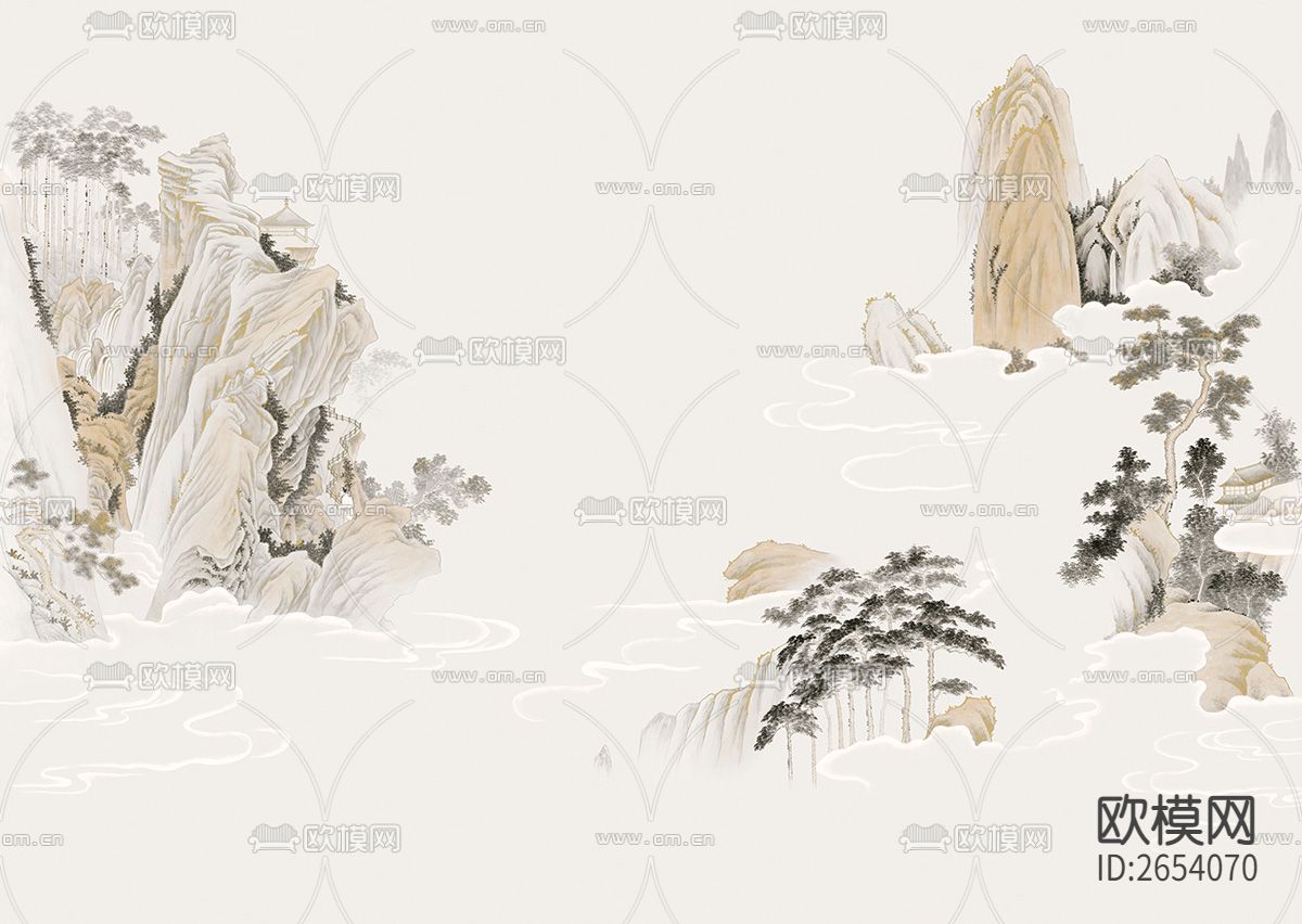 新中式 山水 青山绿水 松树壁纸