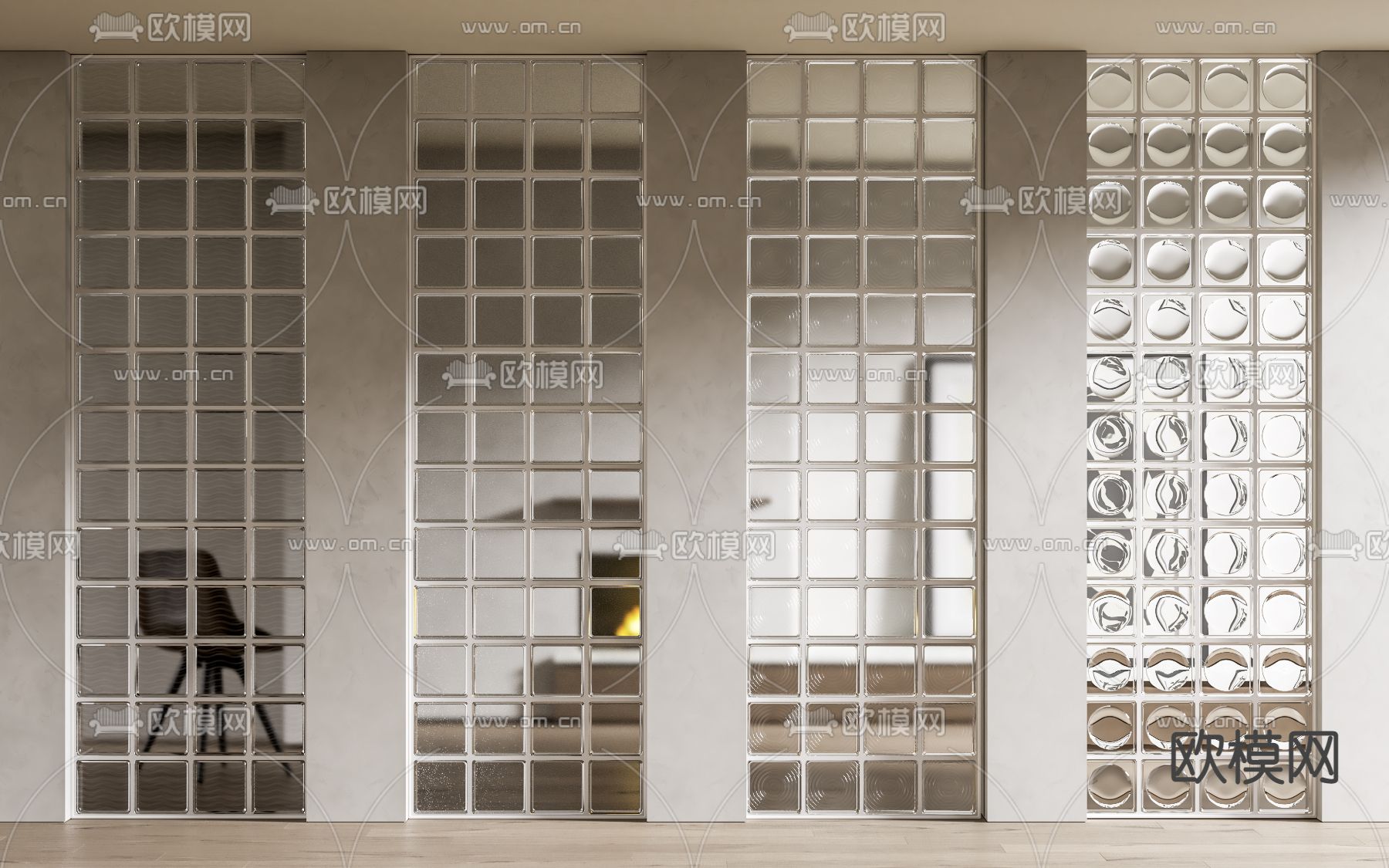 现代玻璃砖隔断 屏风su模型