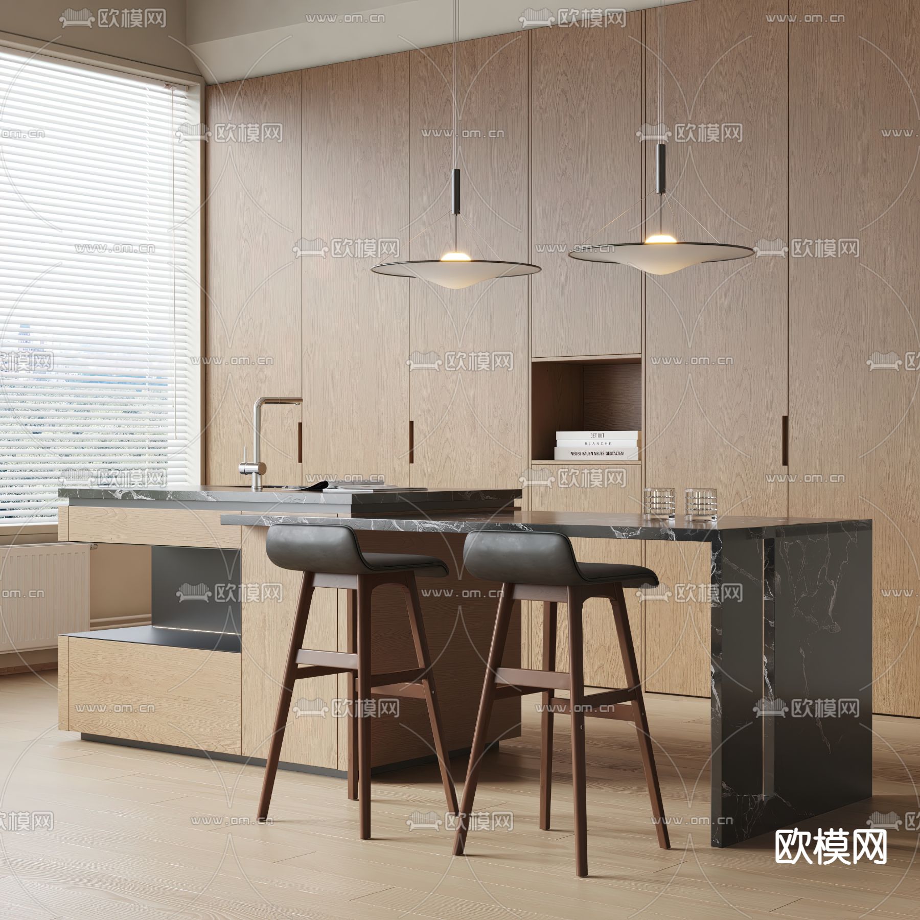 现代大理石吧台 中岛台su模型下载（渲染图1）