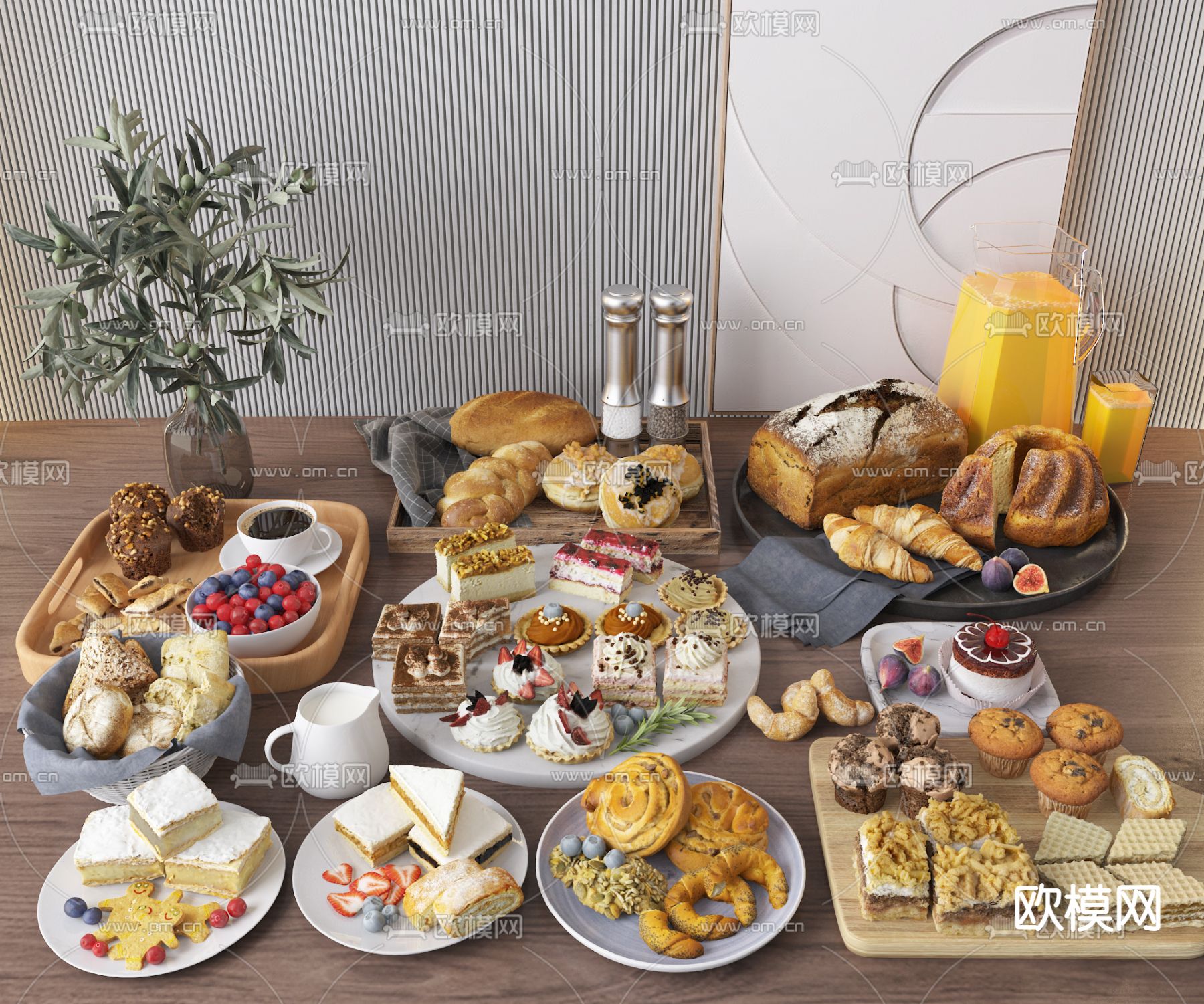 面包 西点 蛋糕 果汁su模型下载（渲染图1）