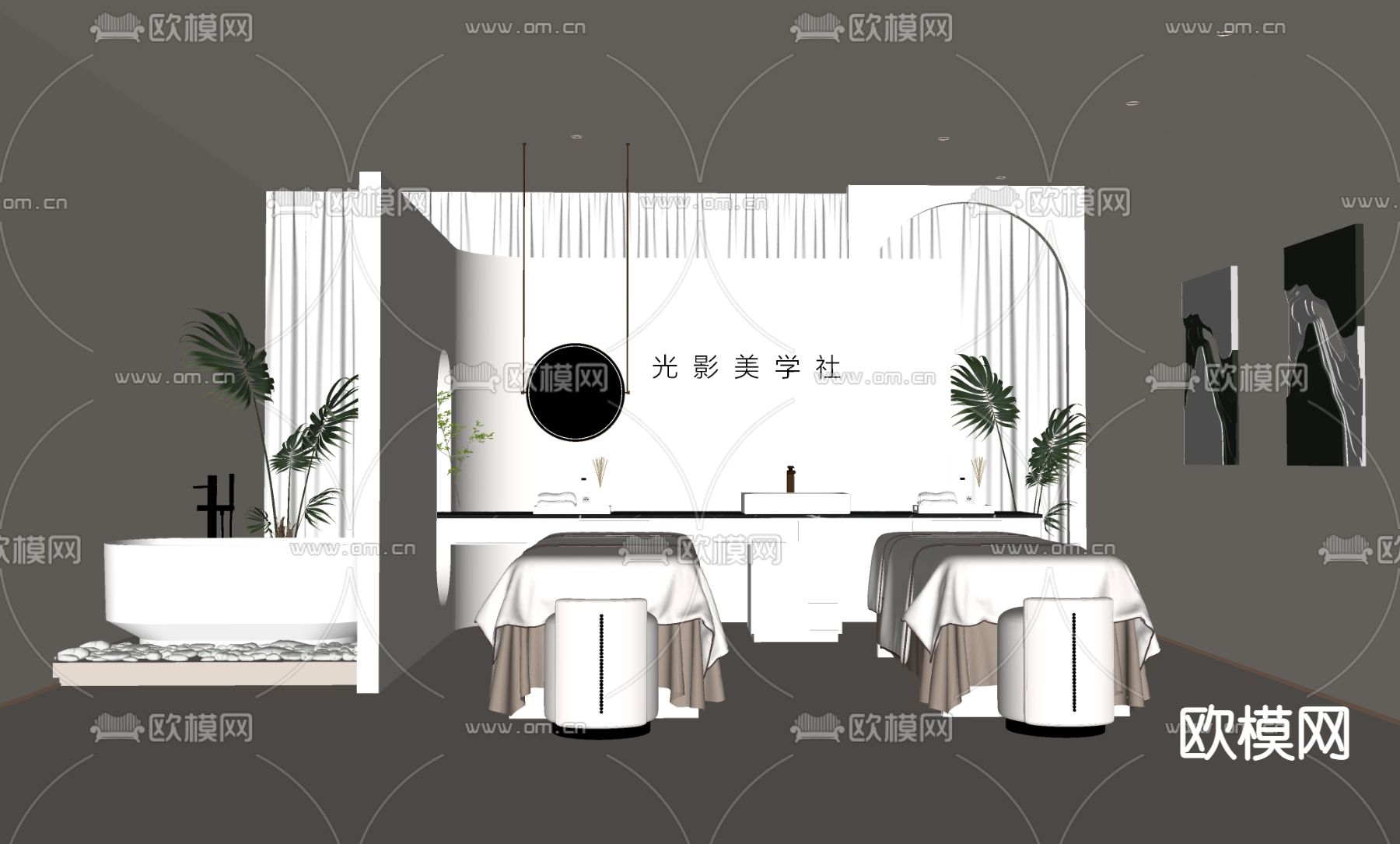 奶油风美容院su模型下载（渲染图2）