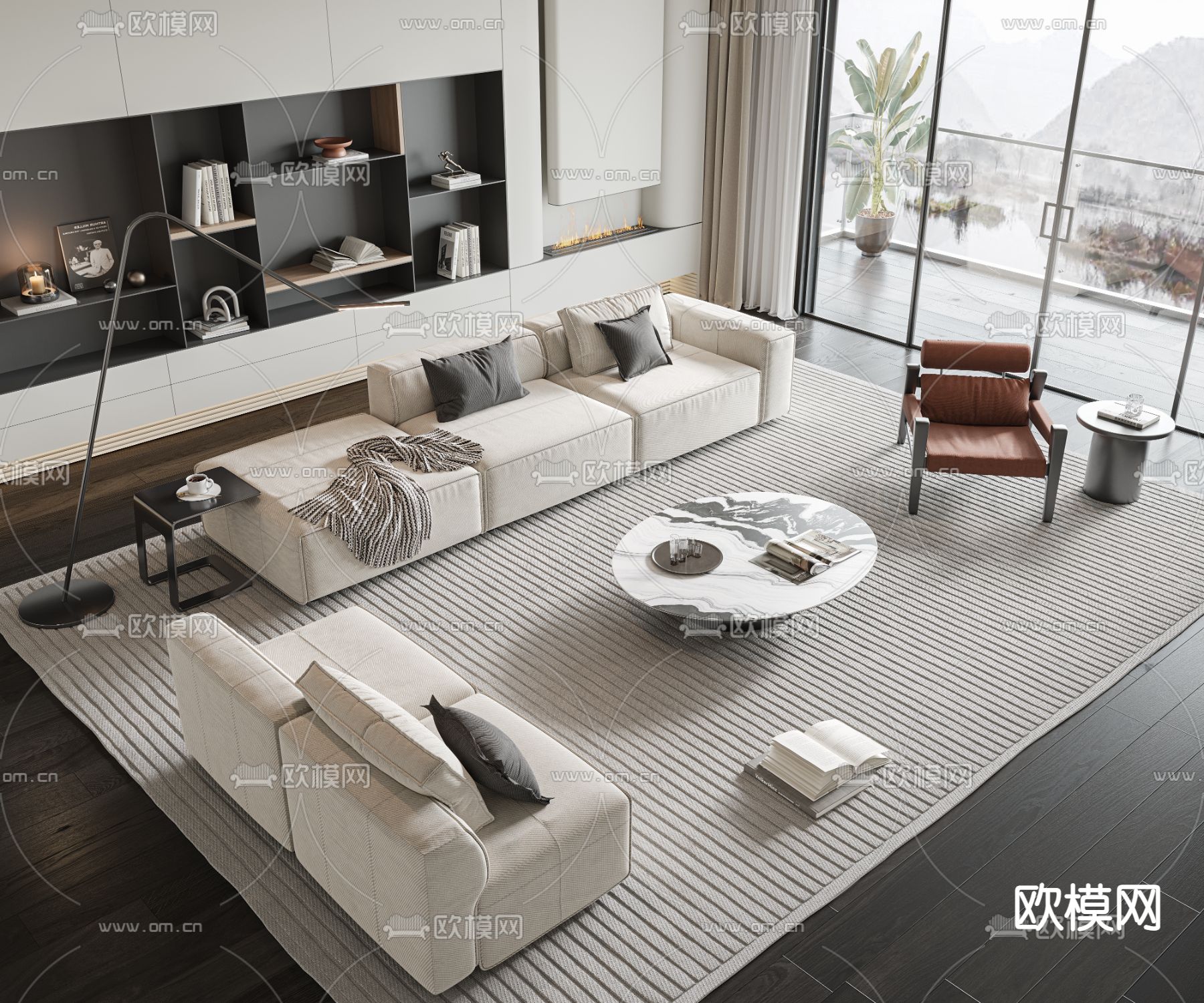 现代组合沙发3d模型下载（渲染图1）