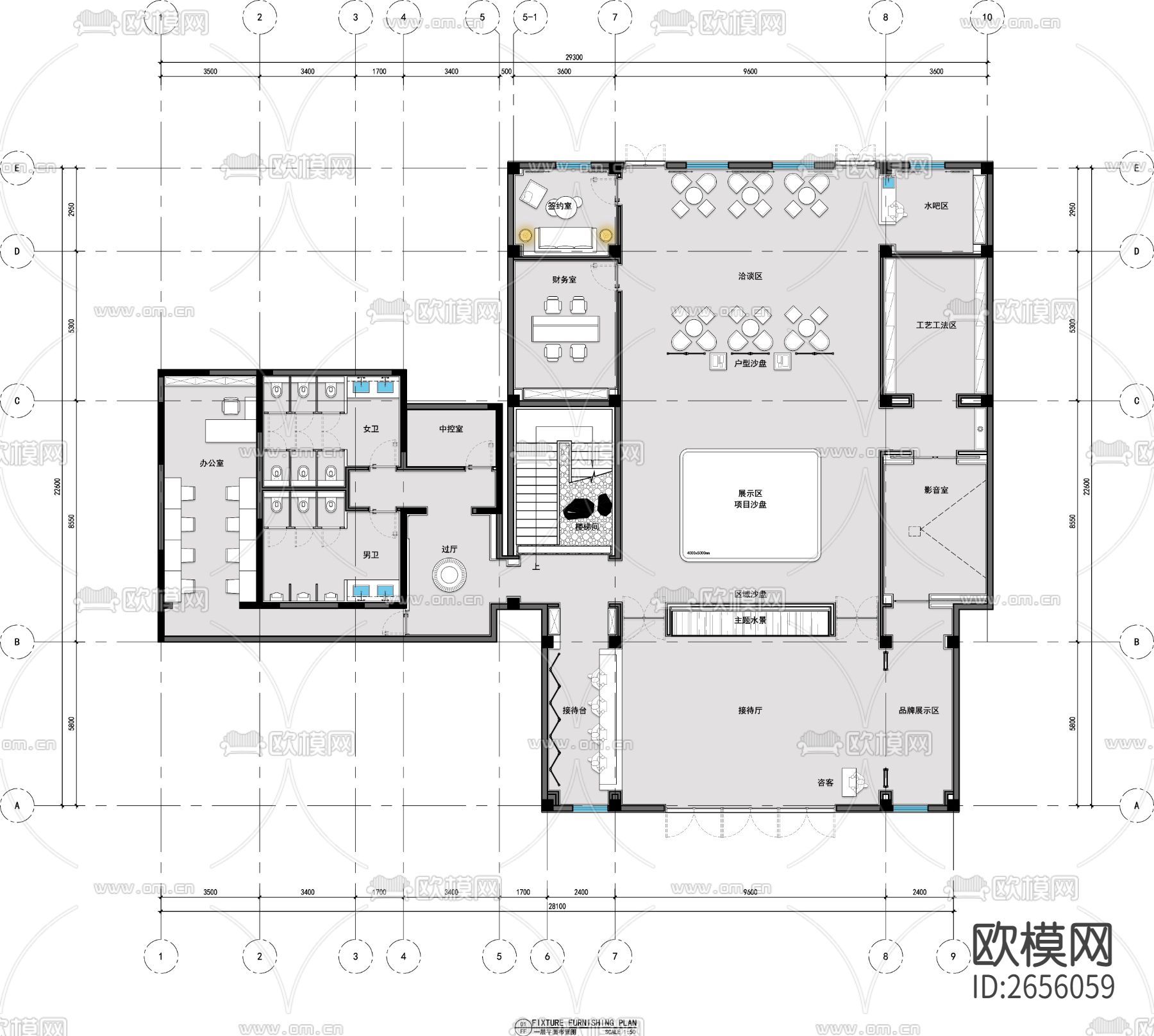 售楼处平面CAD施工图-免费3dmax模型库-欧模网