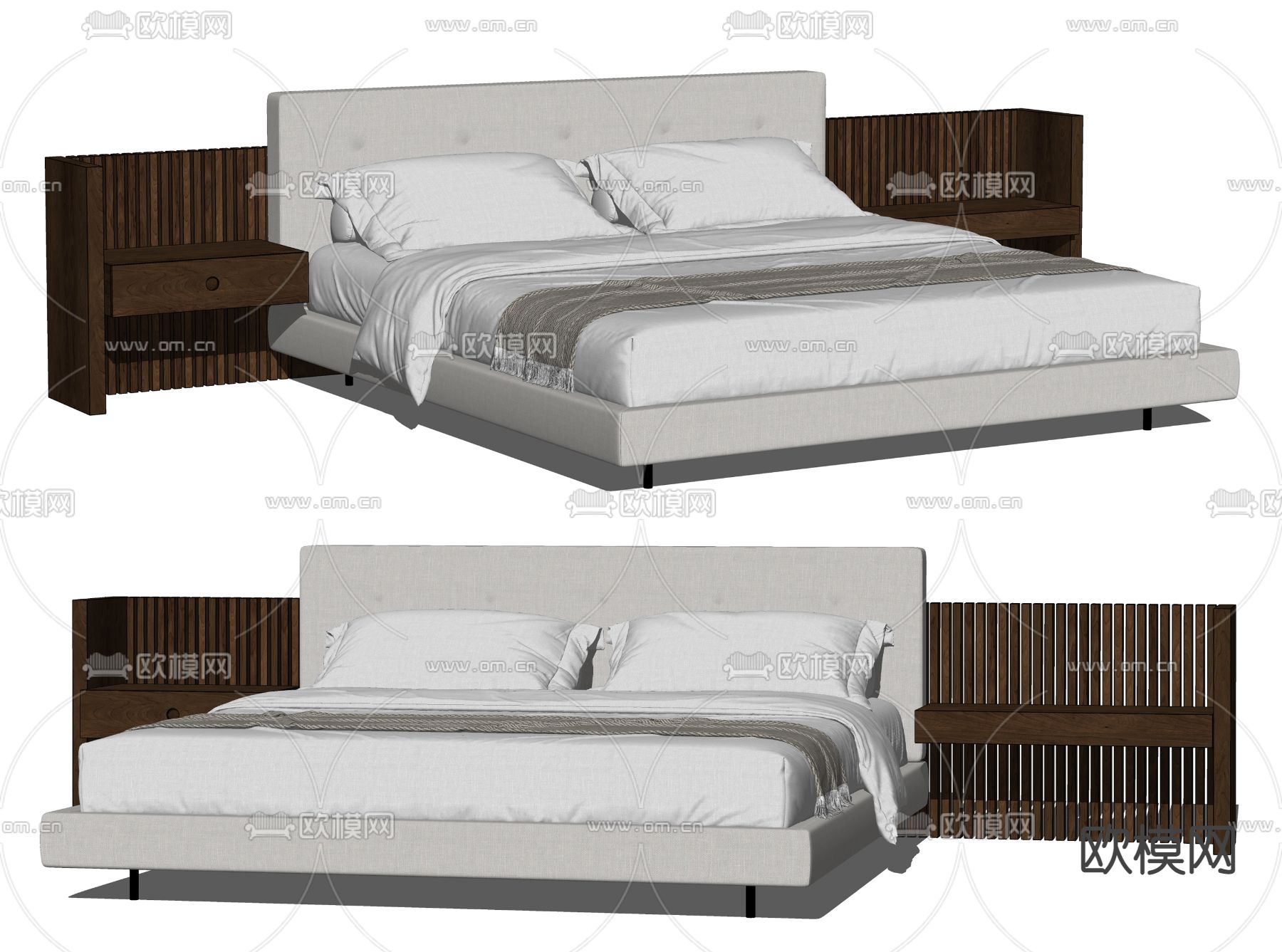 Minotti 双人床su模型下载（渲染图2）