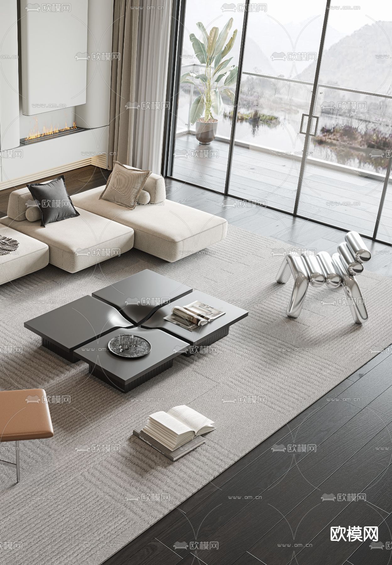 现代组合沙发3d模型下载（渲染图3）