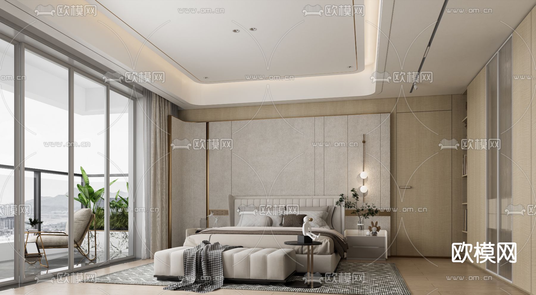 轻奢卧室su模型下载（渲染图1）