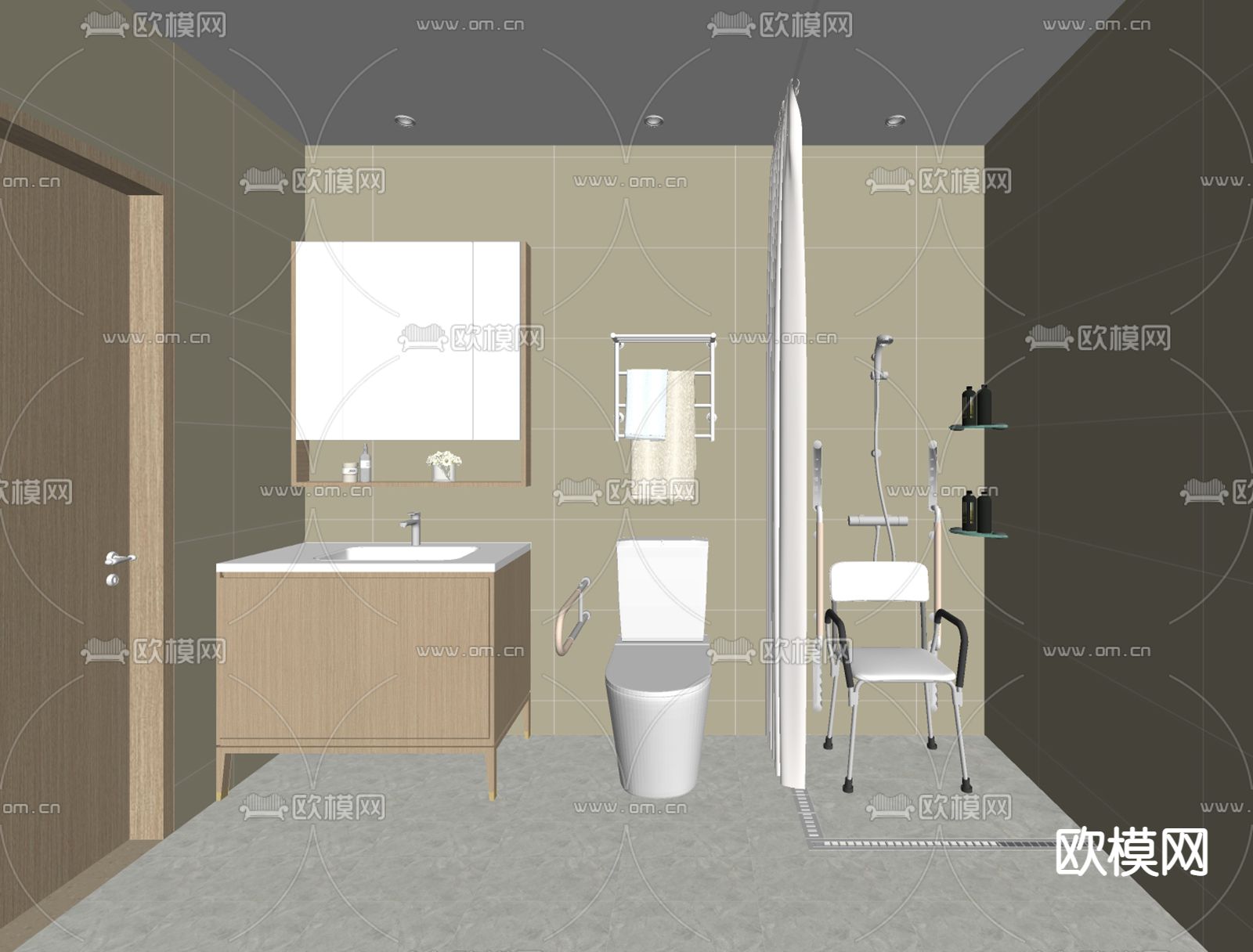 现代养老院卫生间su模型下载（渲染图2）