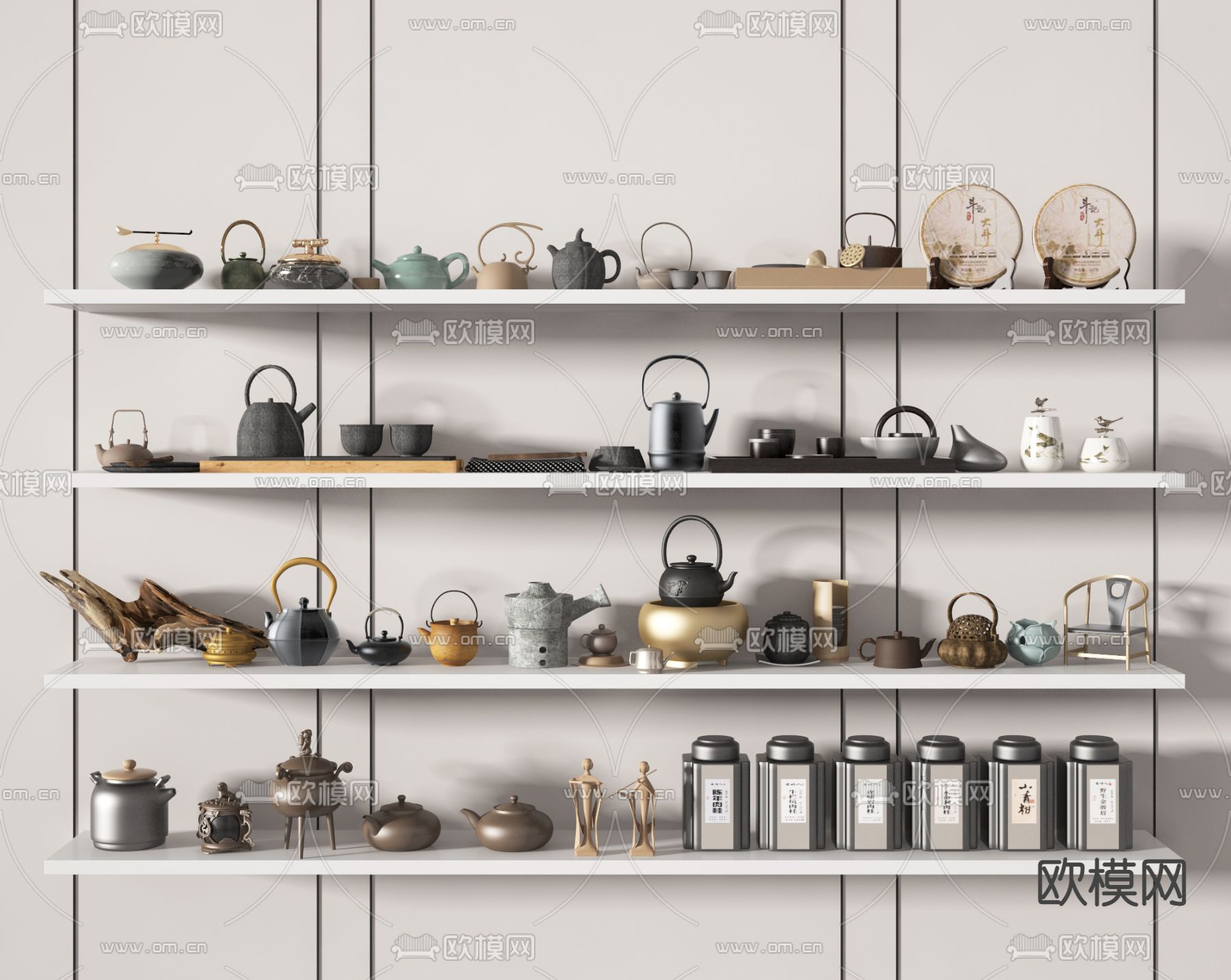 新中式茶具 茶杯 茶罐su模型下载（渲染图1）