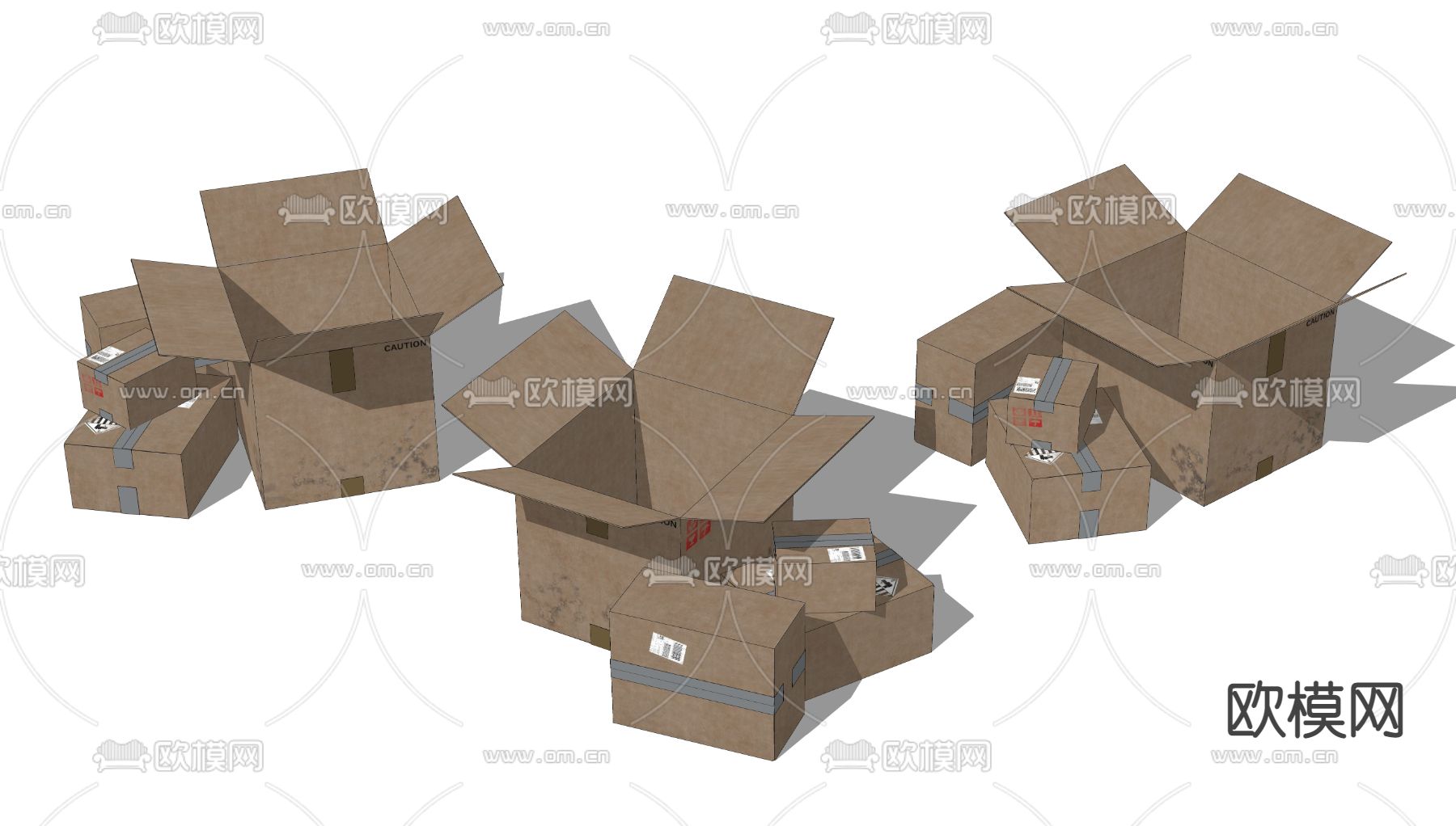 快递箱 储物箱 纸箱子su模型下载（渲染图2）