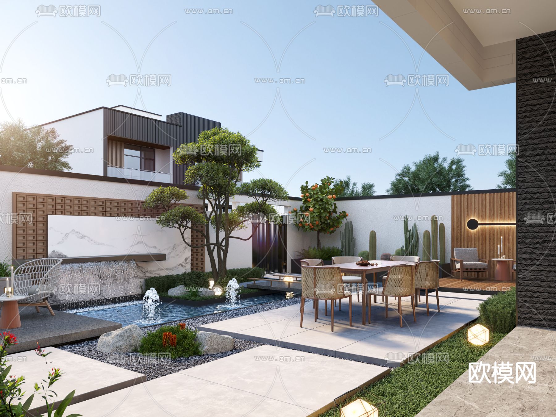 现代庭院景观su模型下载（渲染图2）