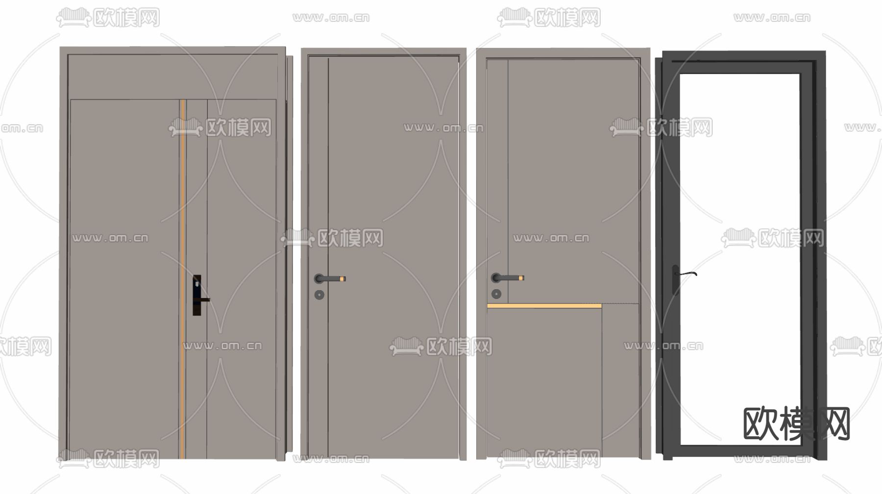 新中式单开门 入户门 厨卫门su模型下载（渲染图2）