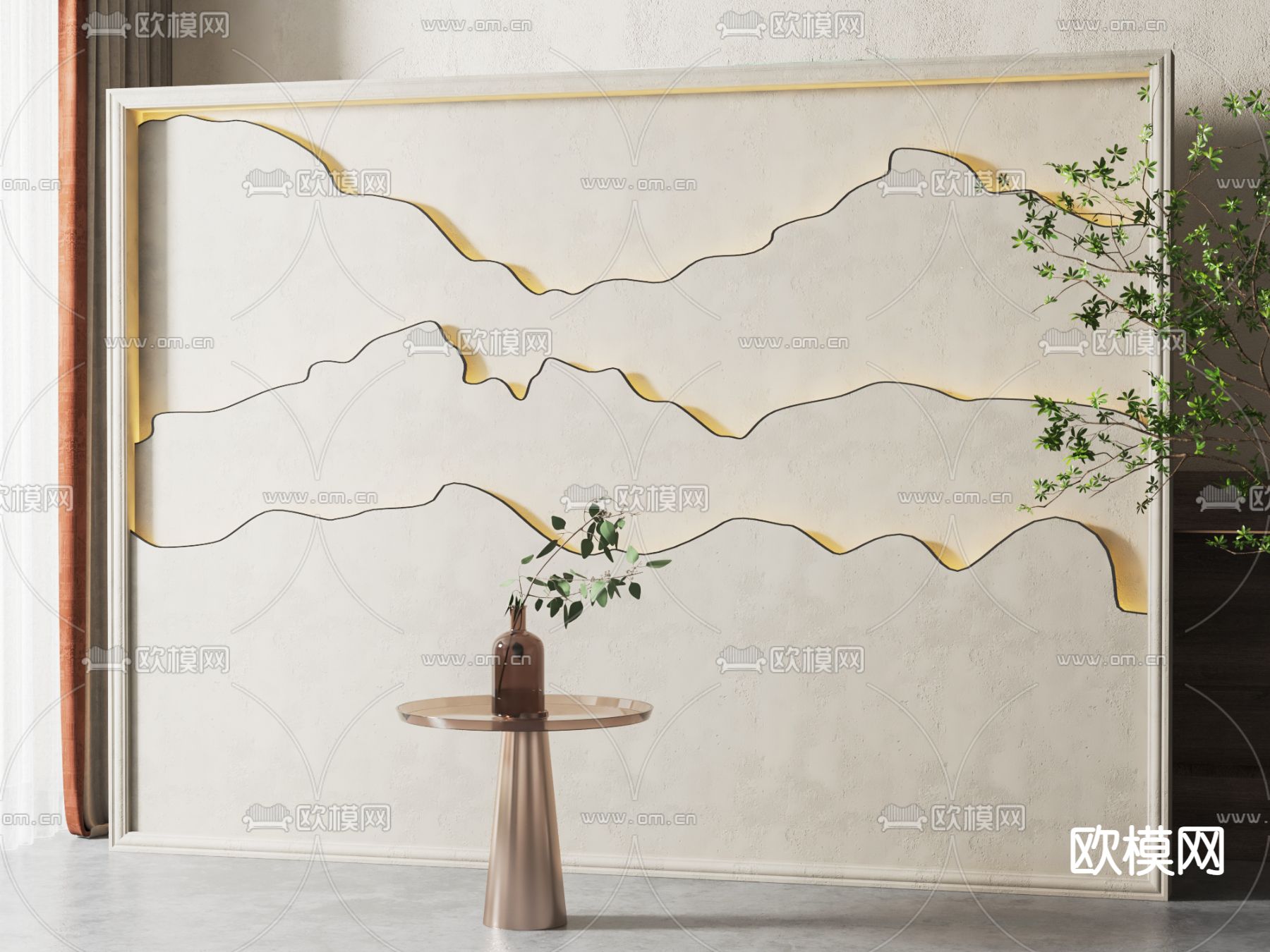 侘寂风背景墙su模型下载（渲染图1）