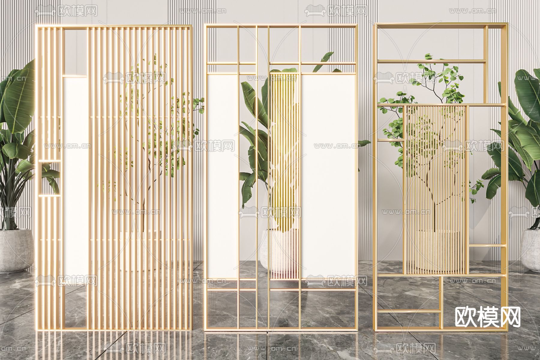 轻奢风屏风 隔断3d模型下载