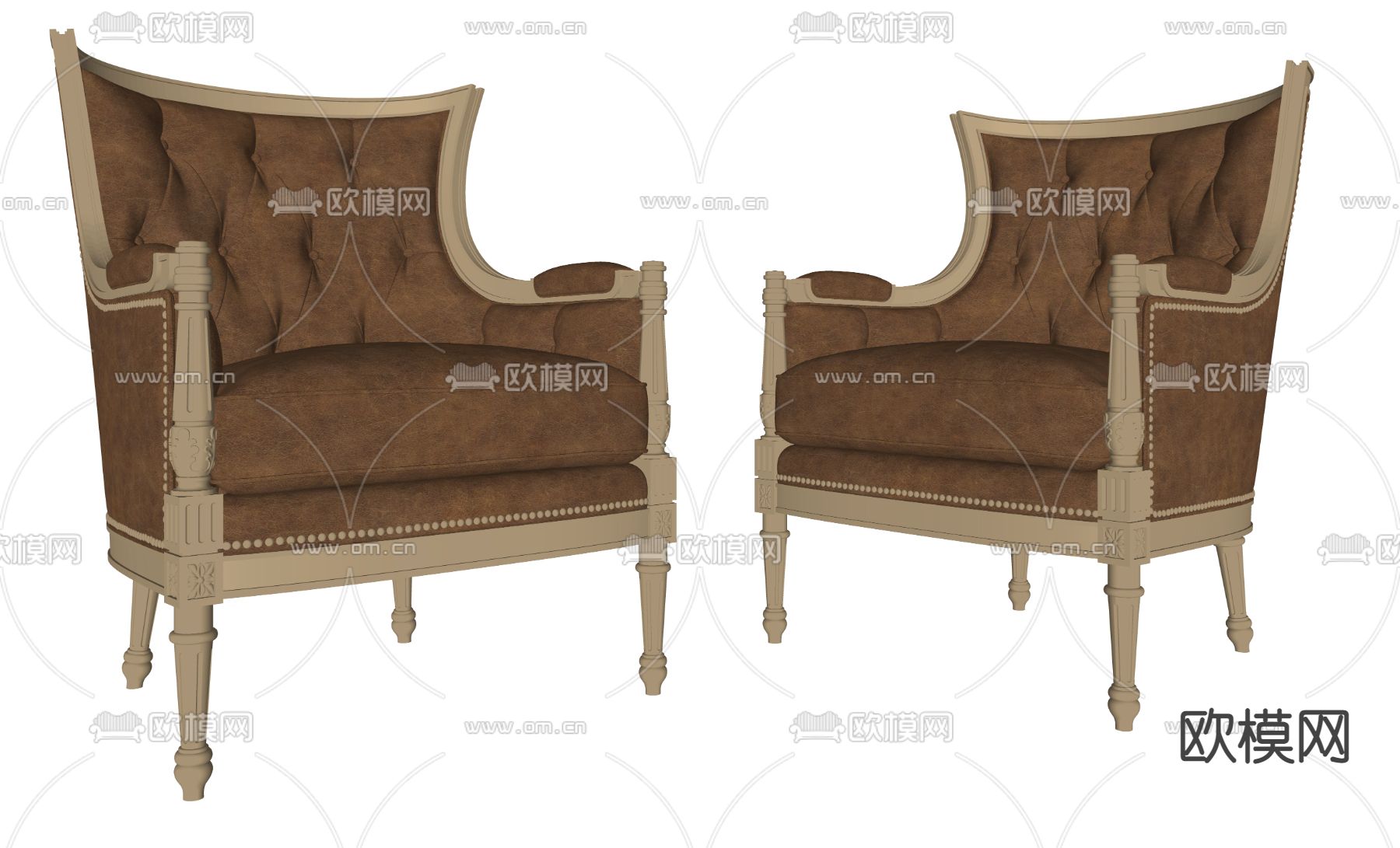 美式单人沙发su模型下载（渲染图2）