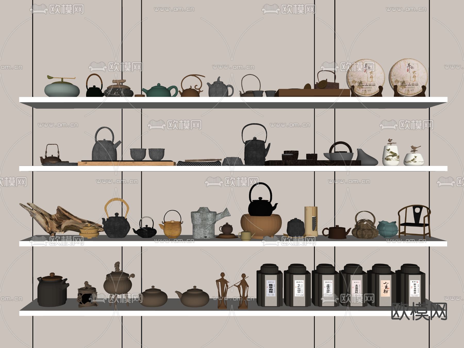 新中式茶具 茶杯 茶罐su模型下载（渲染图2）