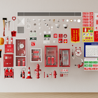  消防器材 消防栓 灭火器 防火门su模型 