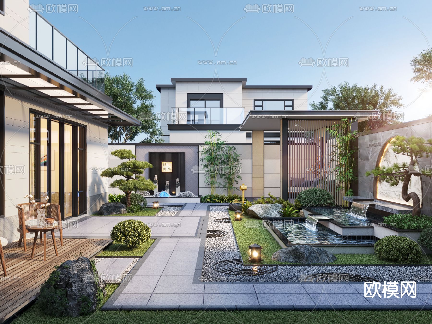 新中式庭院景观su模型下载（渲染图3）