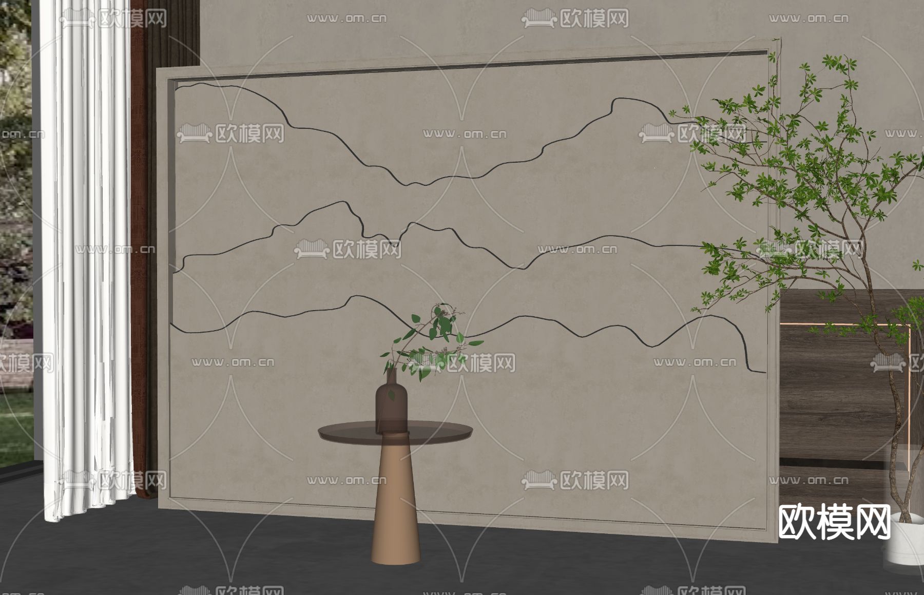 侘寂风背景墙su模型下载（渲染图2）
