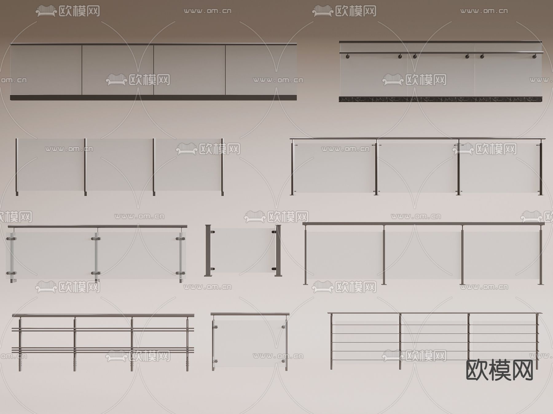 玻璃栏杆 护栏拦河3d模型下载