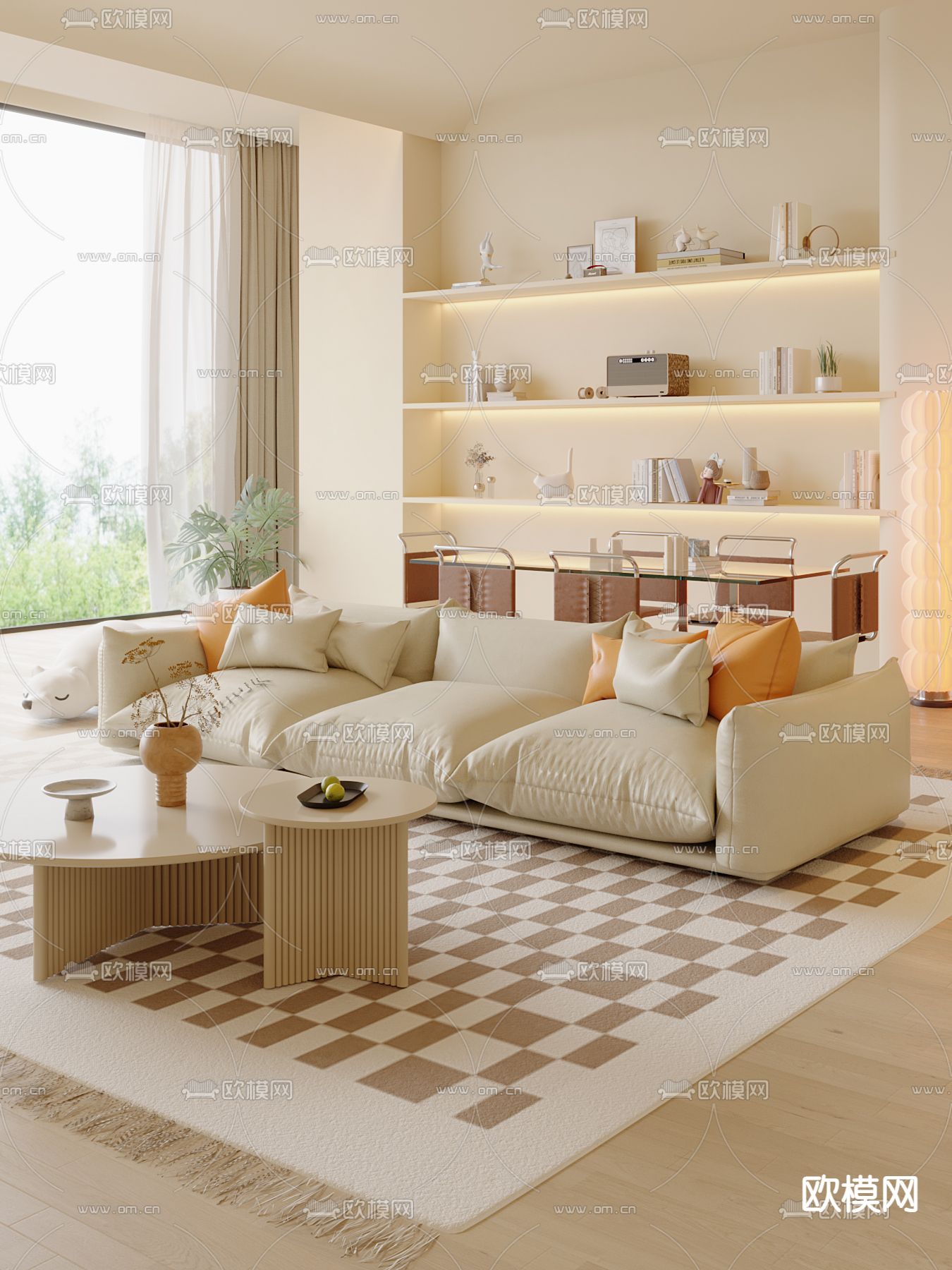 奶油风沙发3d模型下载（渲染图1）