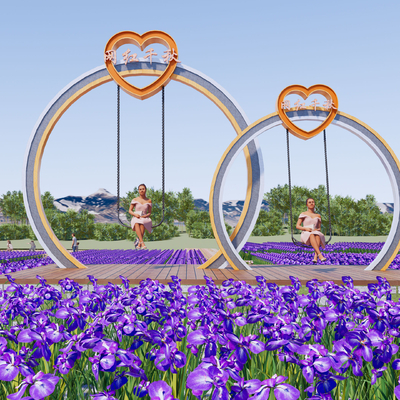 现代秋千网红打卡园艺小品su模型