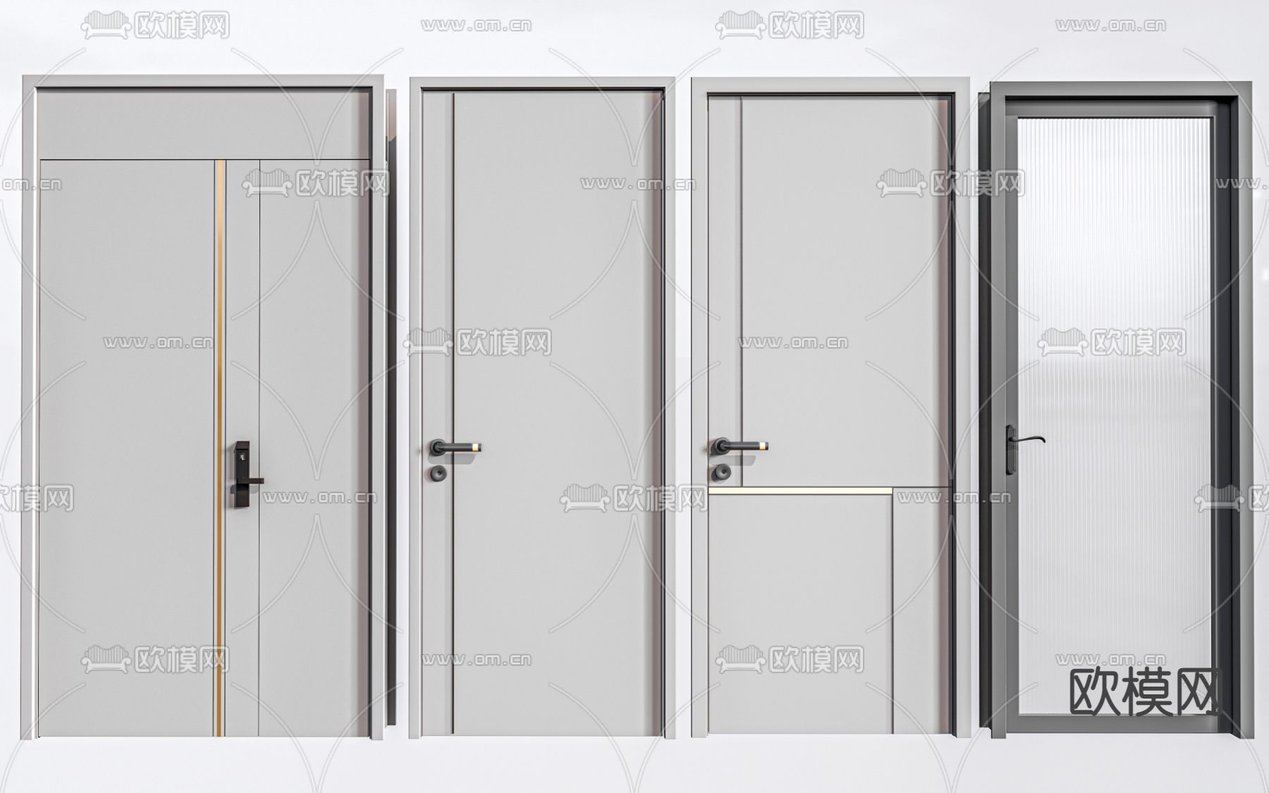 新中式单开门 入户门 厨卫门su模型下载（渲染图1）