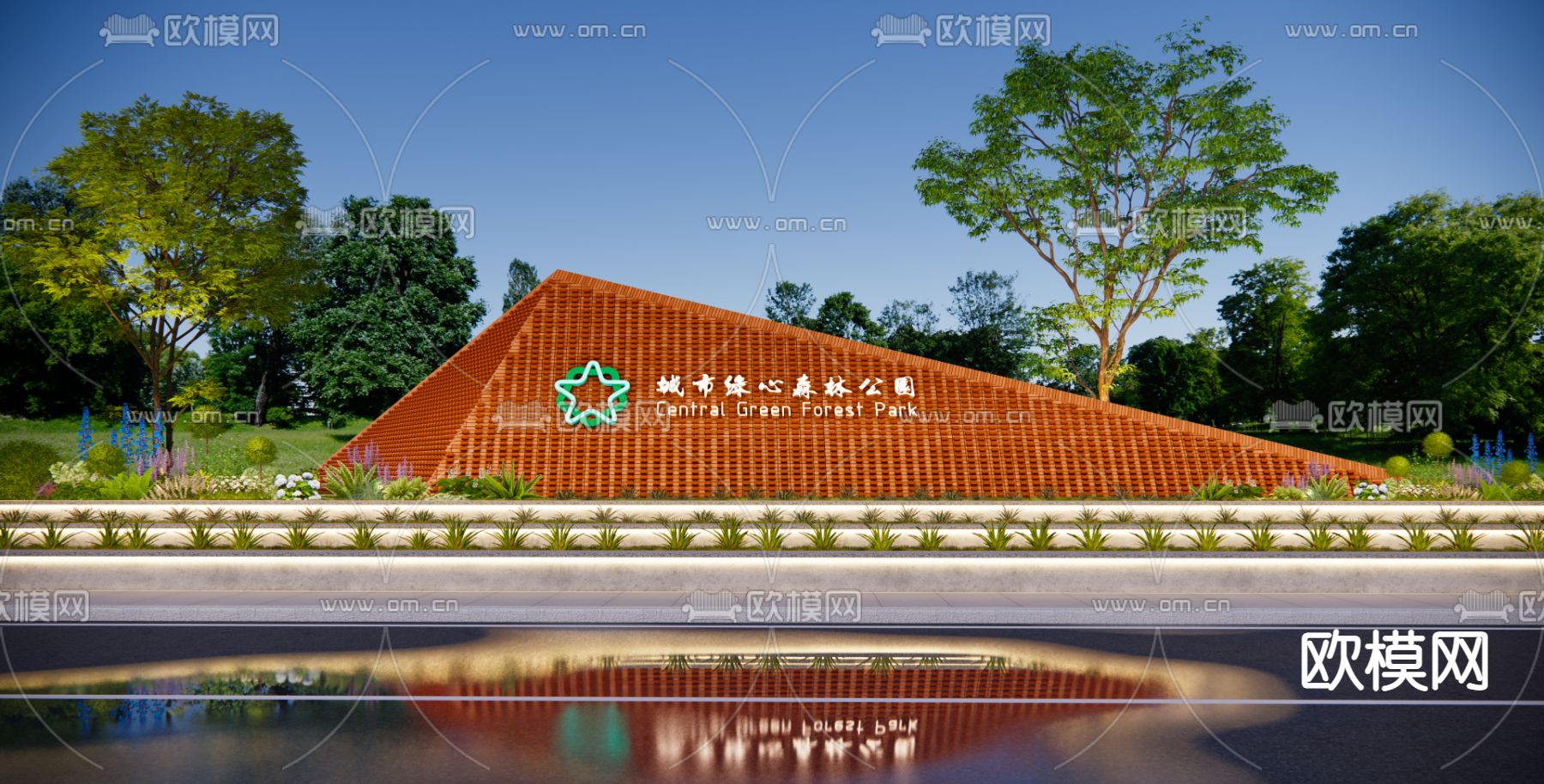 现代红砖雕塑小品su模型下载_ID14098302_sketchup模型下载-欧模网