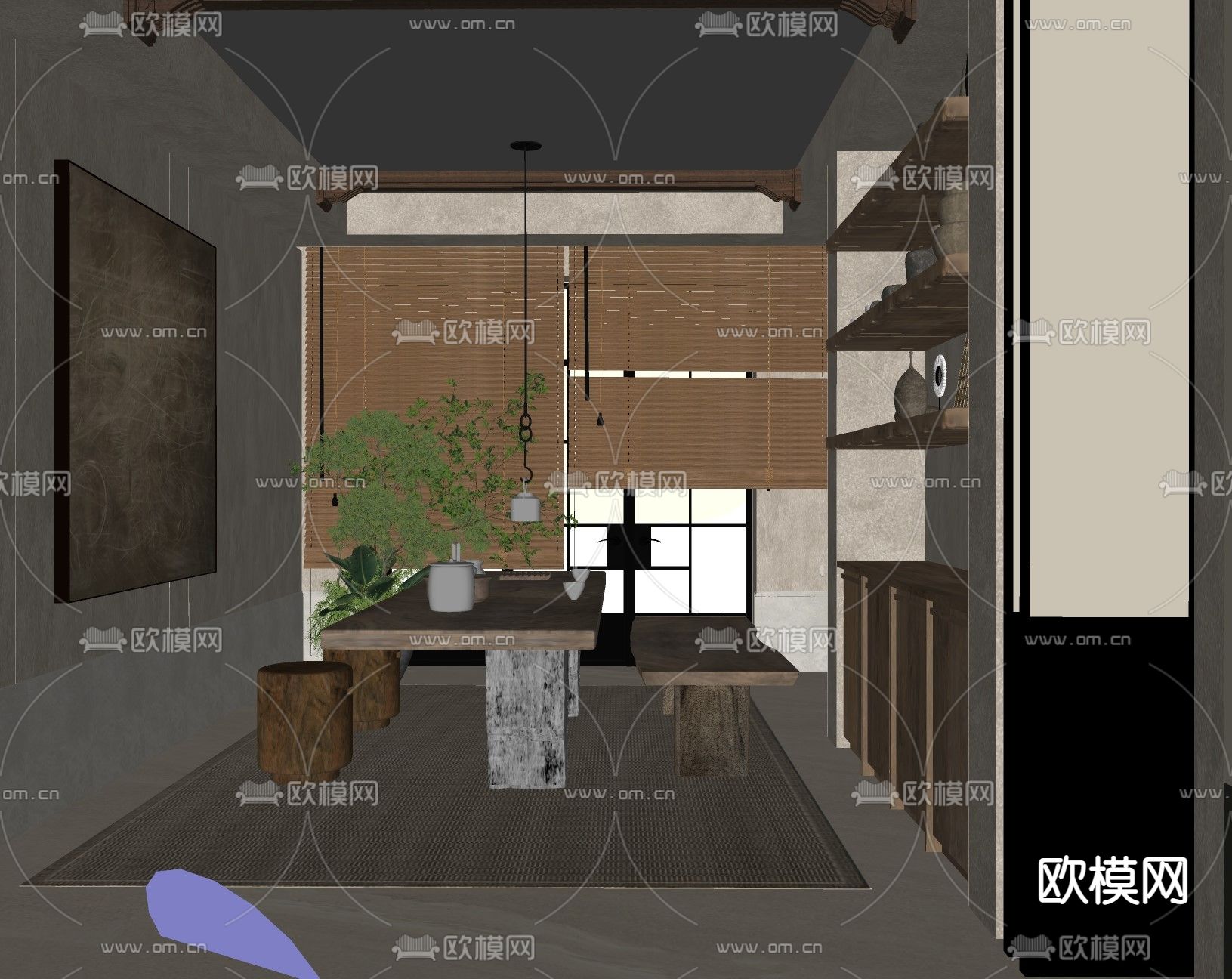 新中式茶室su模型