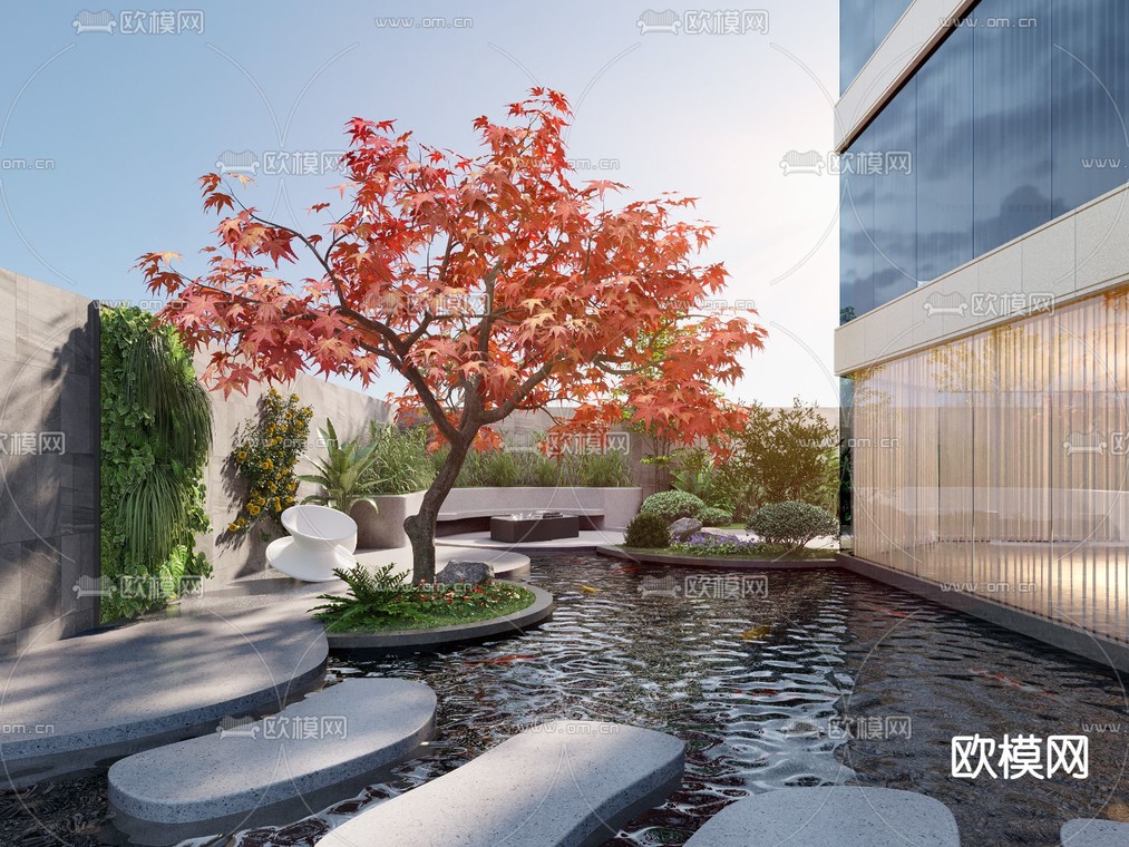 别墅庭院 水景花园3d模型下载_ID14103051_3dmax免费模型-欧模网