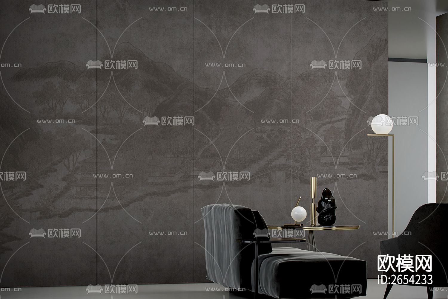 新中式山水壁纸下载（渲染图1）