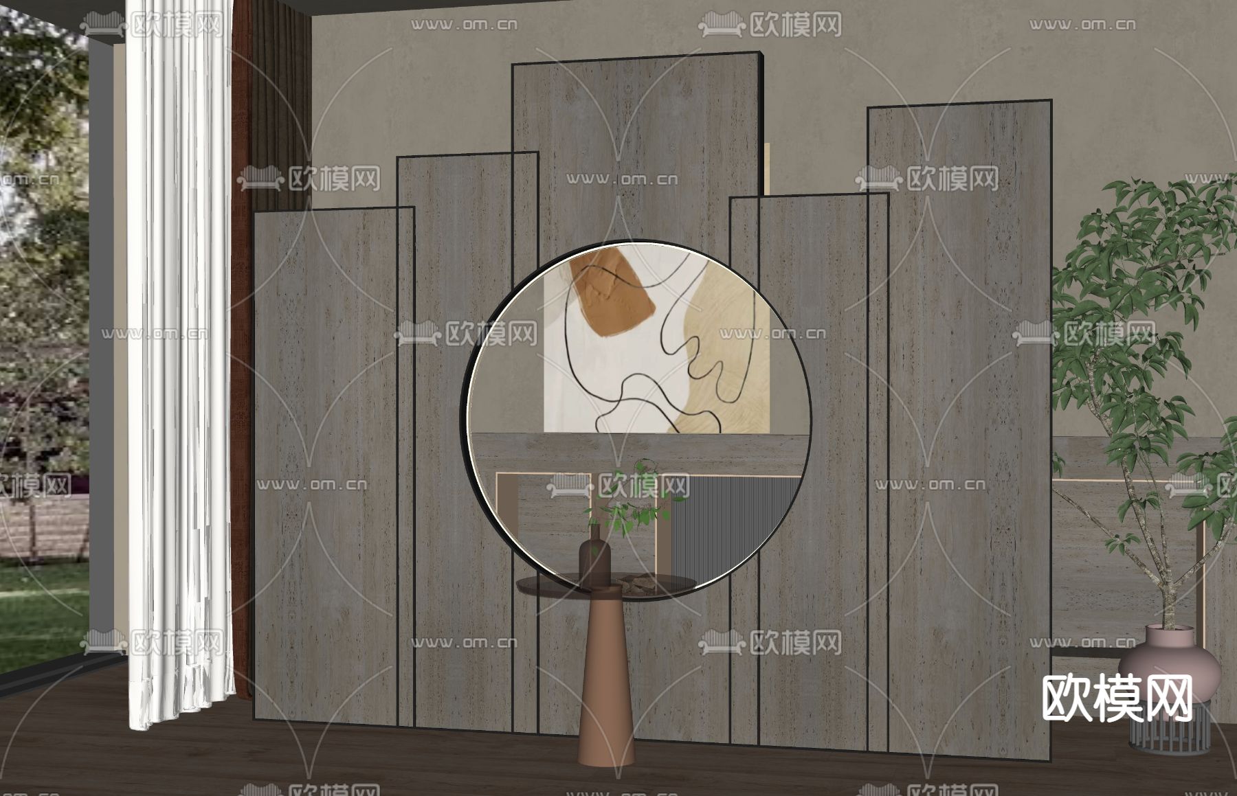 新中式屏风 隔断su模型下载（渲染图2）