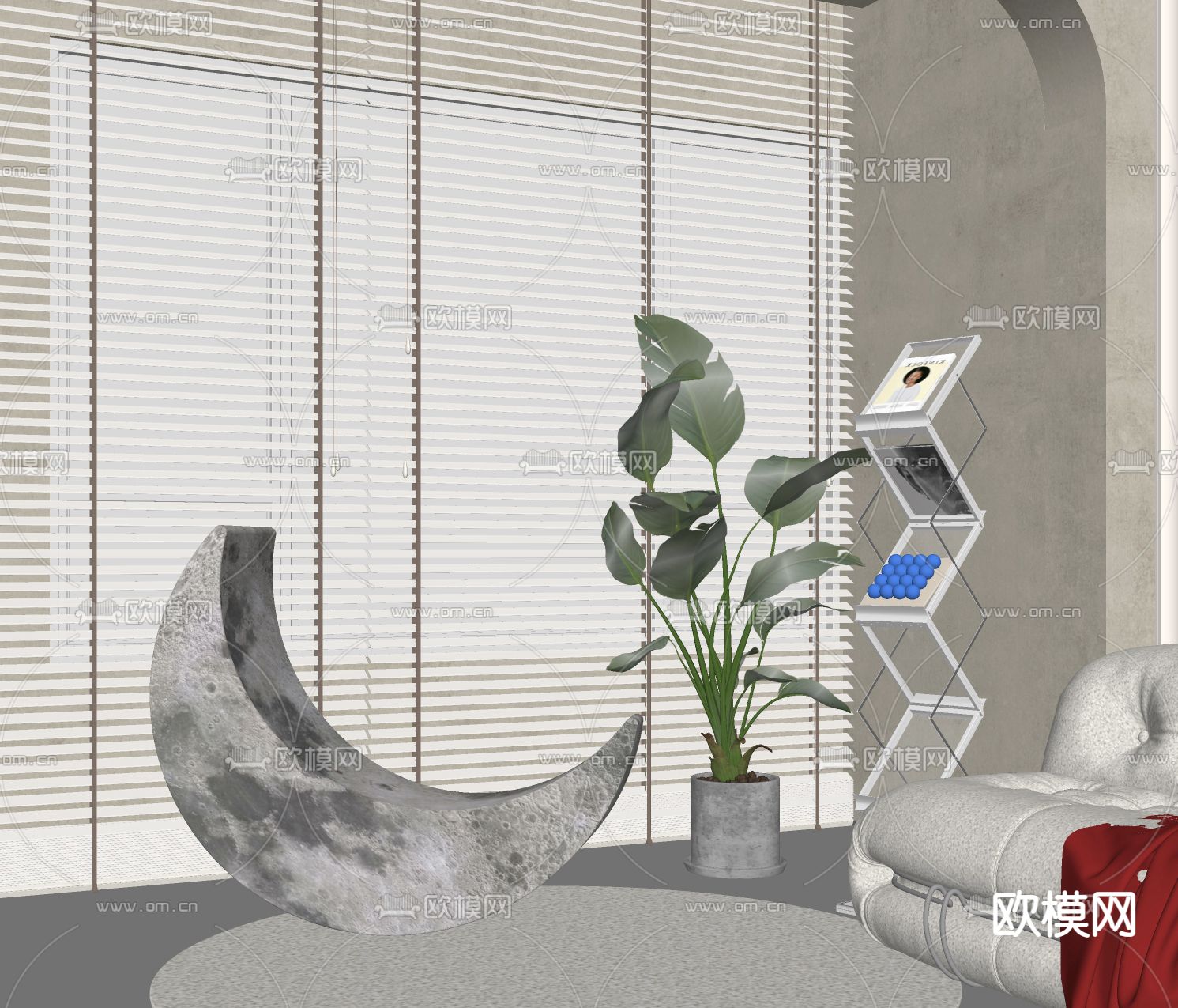 月牙氛围灯 装饰灯su模型下载（渲染图2）