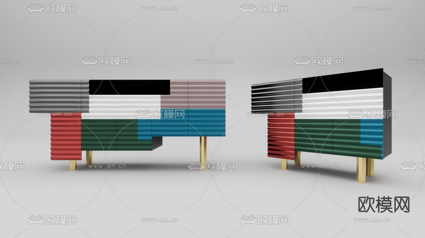后现代斗柜 边柜su模型下载（渲染图1）