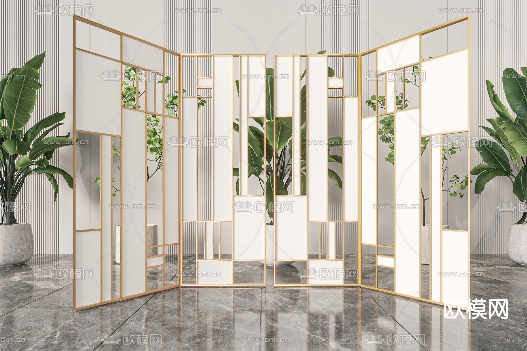 轻奢风屏风 隔断3d模型下载