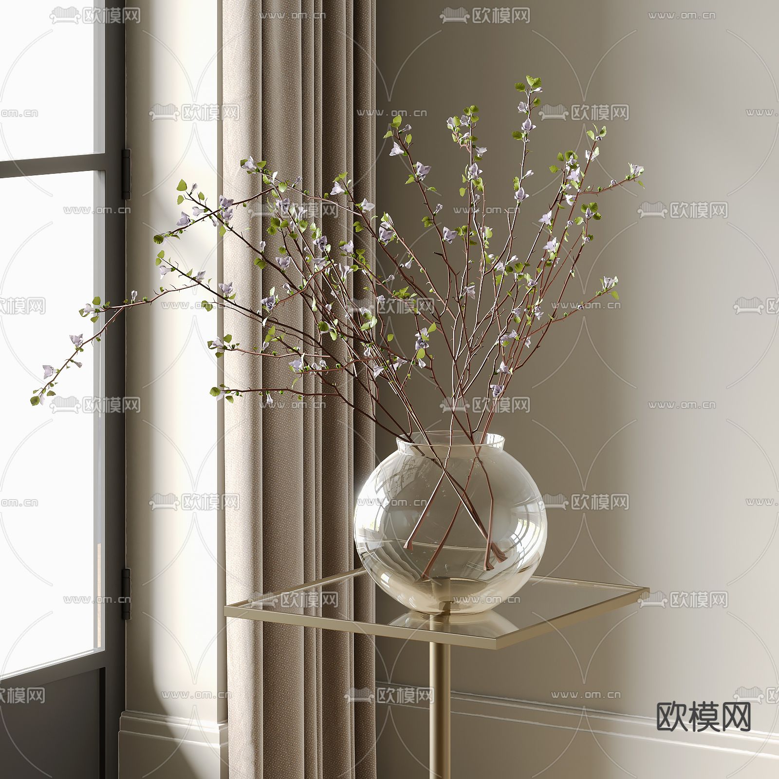 花瓶 干枝 花艺 插花 水生植物3d模型下载_ID14105203_3dmax免费模型-欧模网