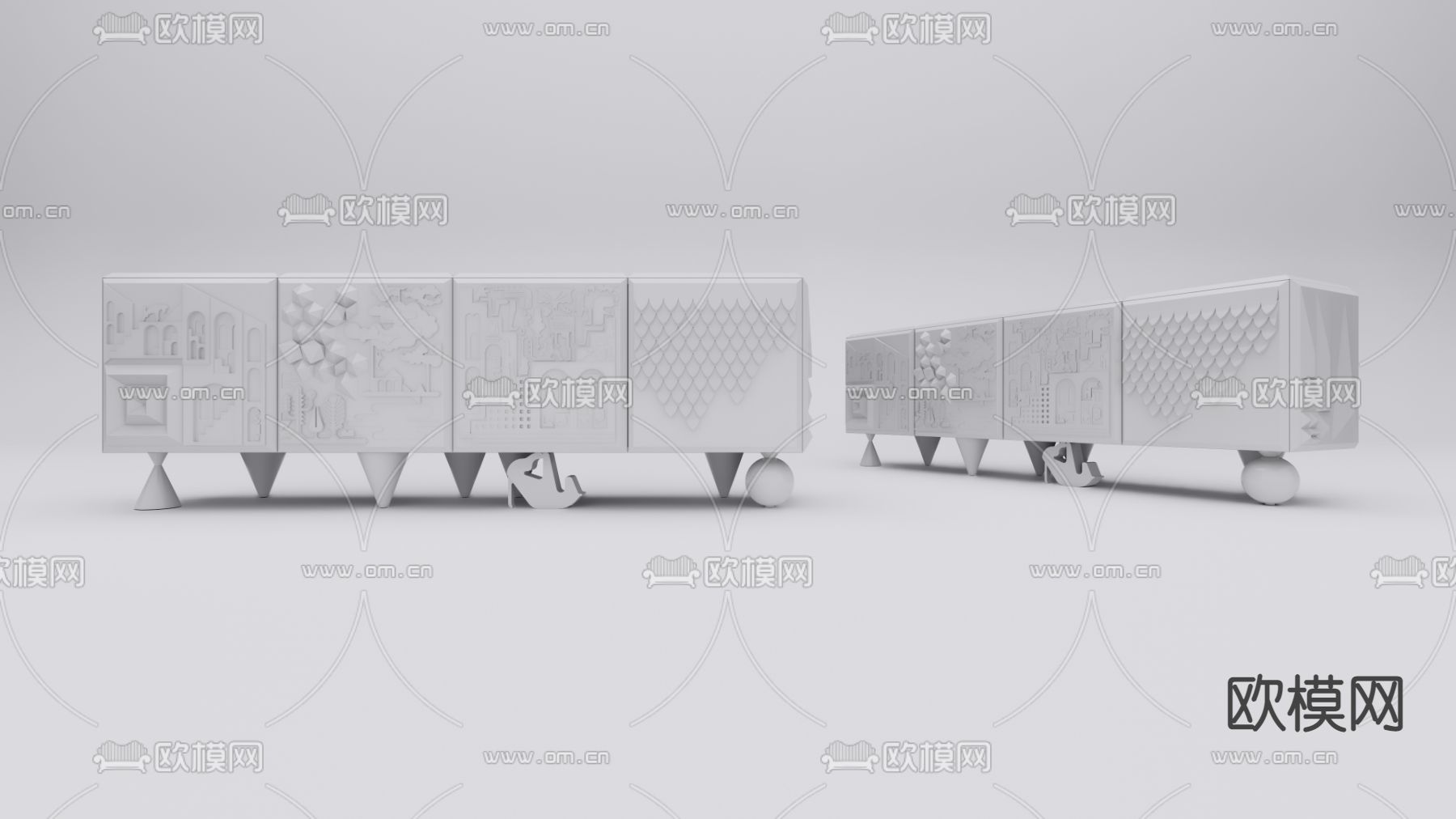 后现代电视柜su模型下载（渲染图2）