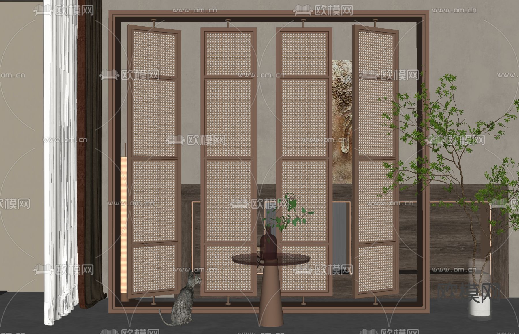 新中式隔断屏风su模型下载（渲染图2）