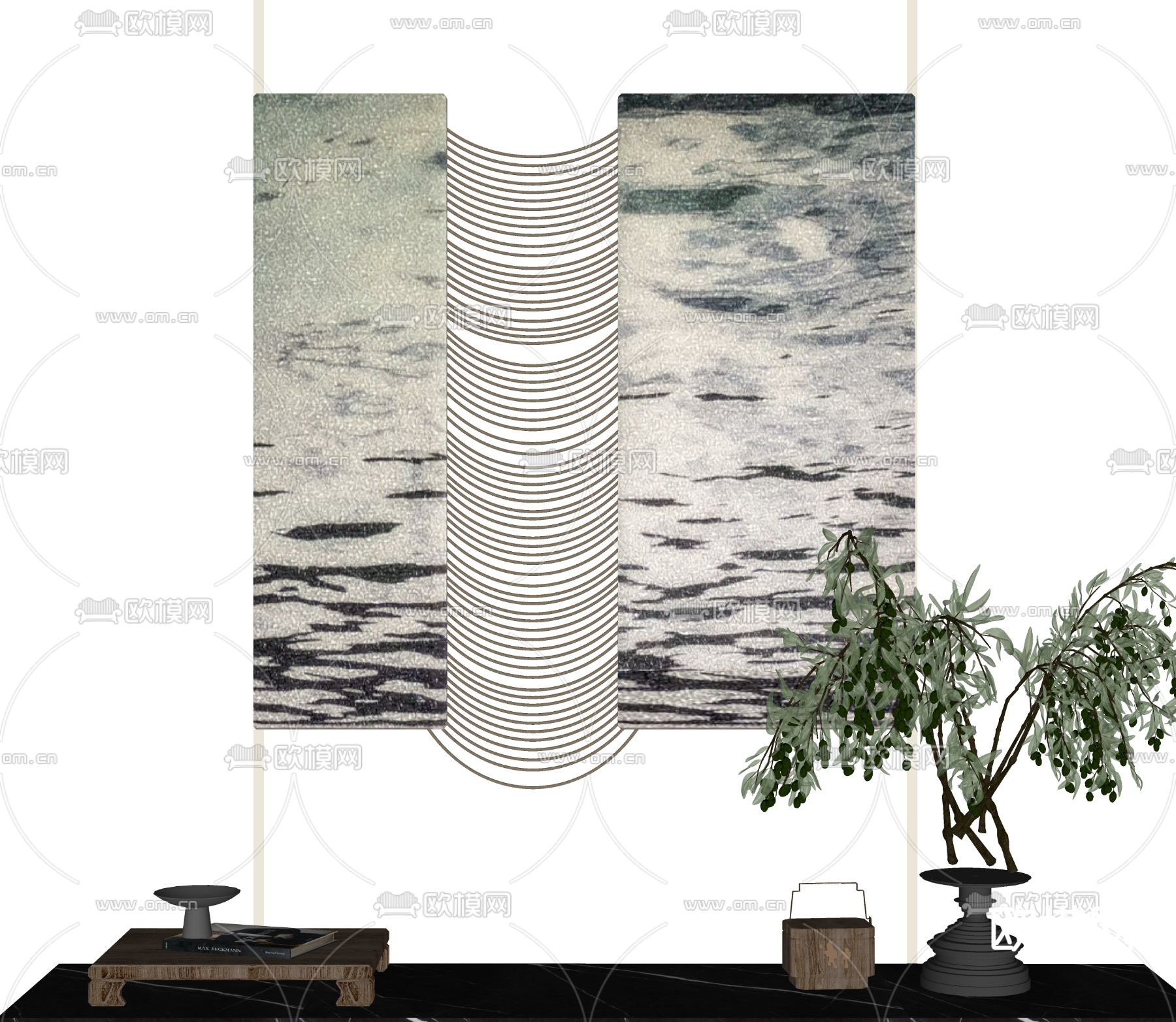 新中式装饰画su模型下载（渲染图2）