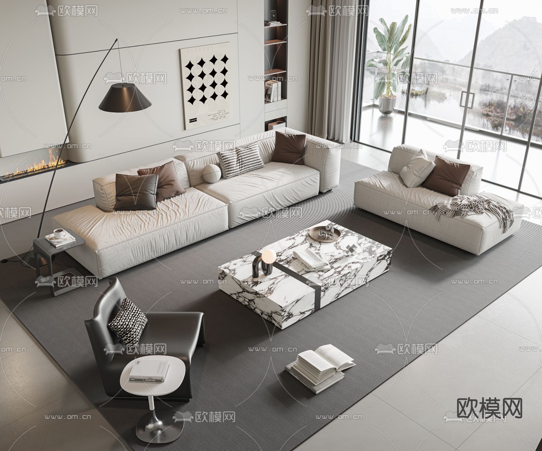 现代组合沙发su模型下载（渲染图1）