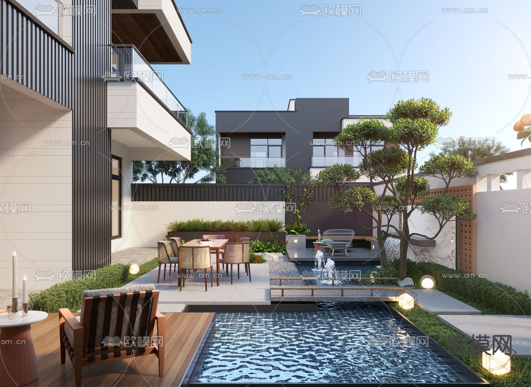 现代庭院景观su模型下载（渲染图1）