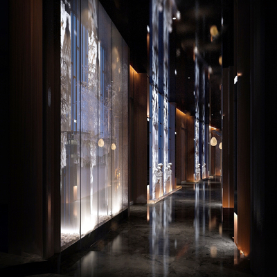  新中式酒店过道su模型 