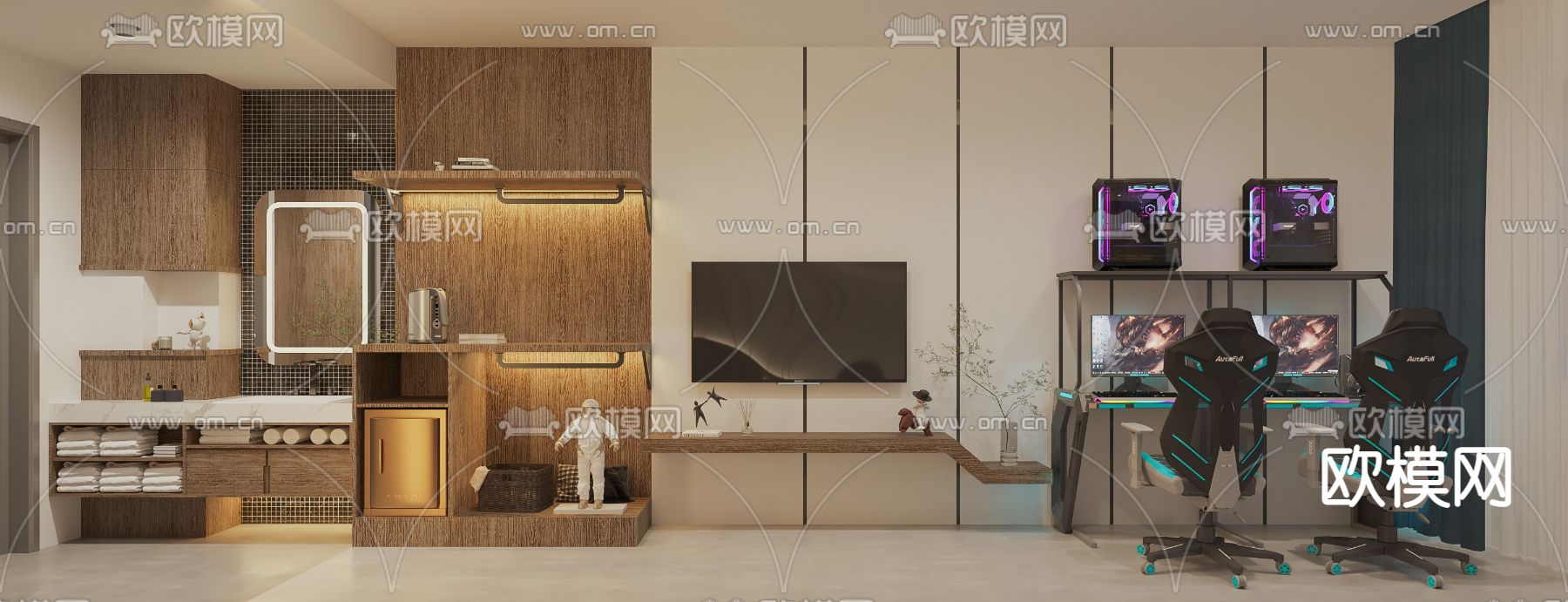 电竞酒店客房su模型下载（渲染图2）