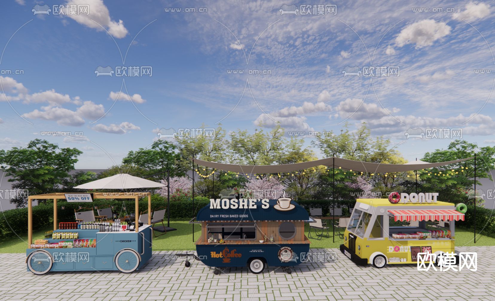 现代推车 摊位su模型下载（渲染图1）