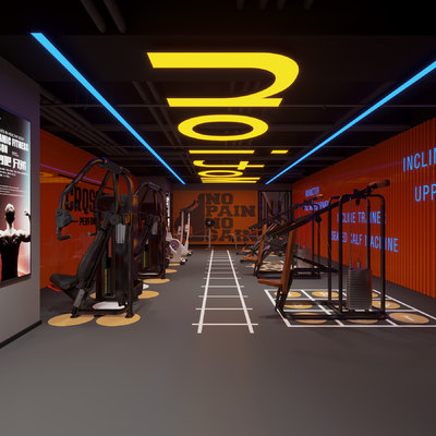  现代拳击擂台  健身房su模型 