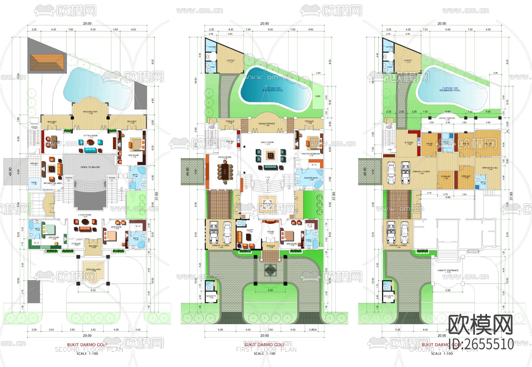 欧式别墅cad施工图下载（渲染图2）