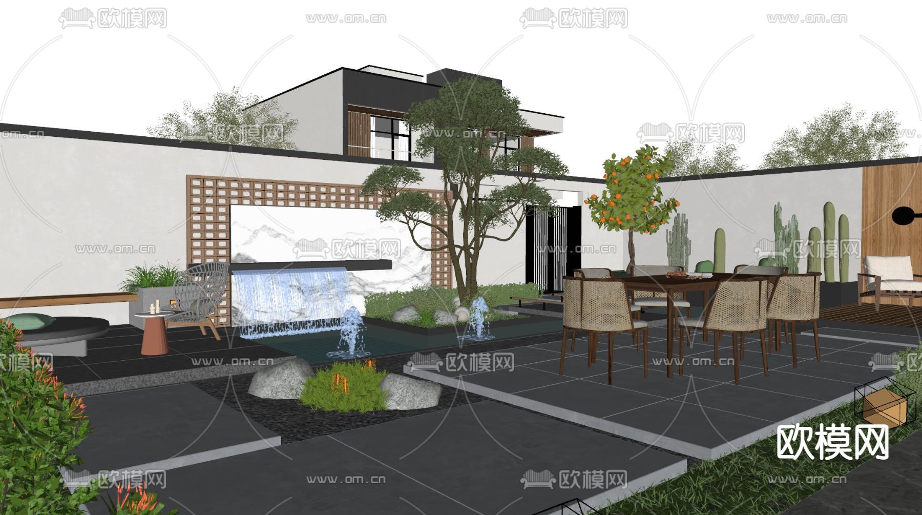 现代庭院景观su模型下载（渲染图3）