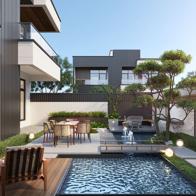  现代庭院景观su模型 