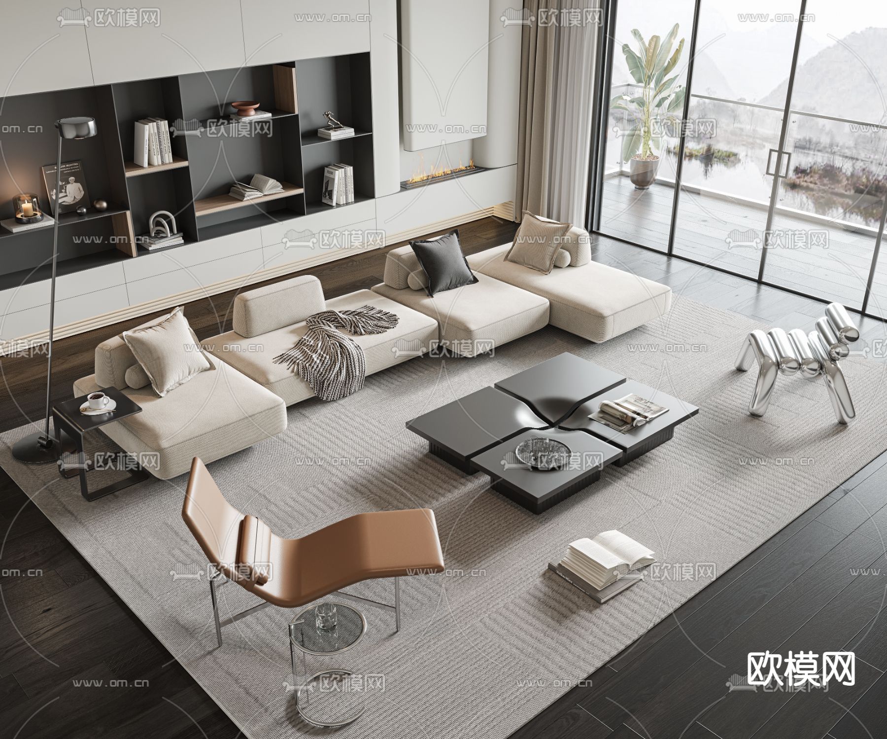 现代组合沙发3d模型下载（渲染图1）