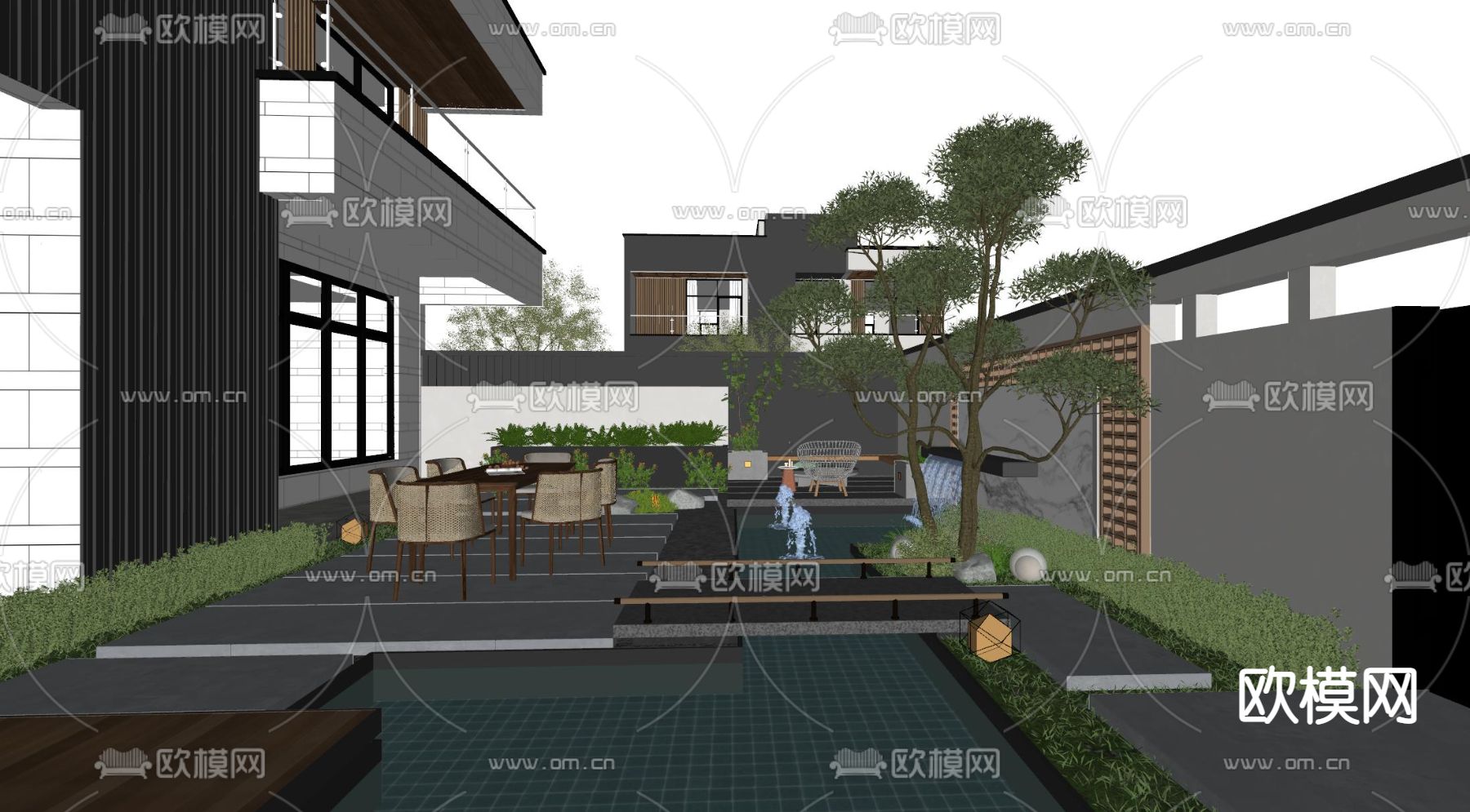 现代庭院景观su模型下载（渲染图4）