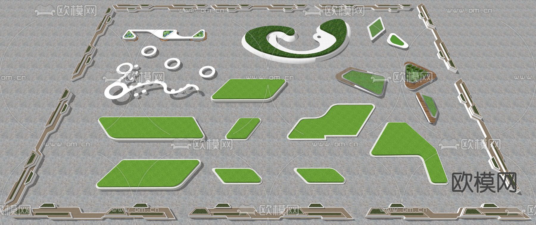 现代树池 景观座椅su模型下载（渲染图2）